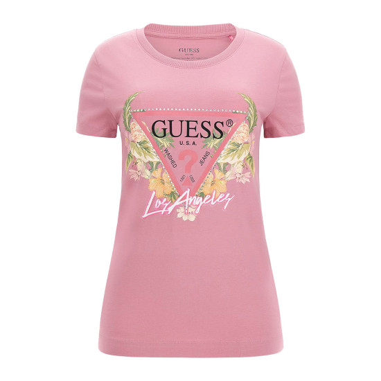 Guess Γυναικεία κοντομάνικη μπλούζα Triangle Flowers Tee